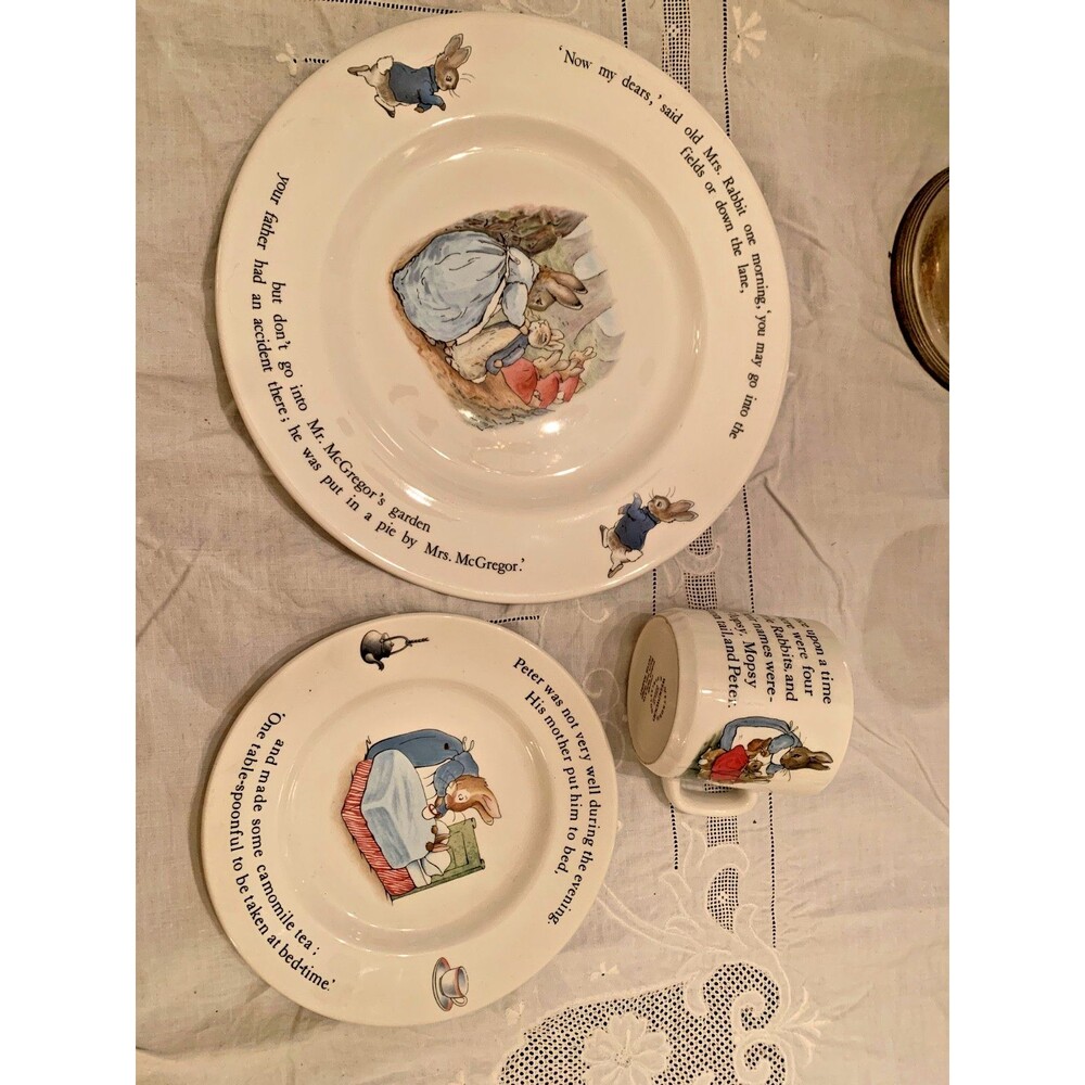 Peter Rabbit 3 Piece Nursery Set Wedgewood Beatrix Potter Cup Plate Bowl